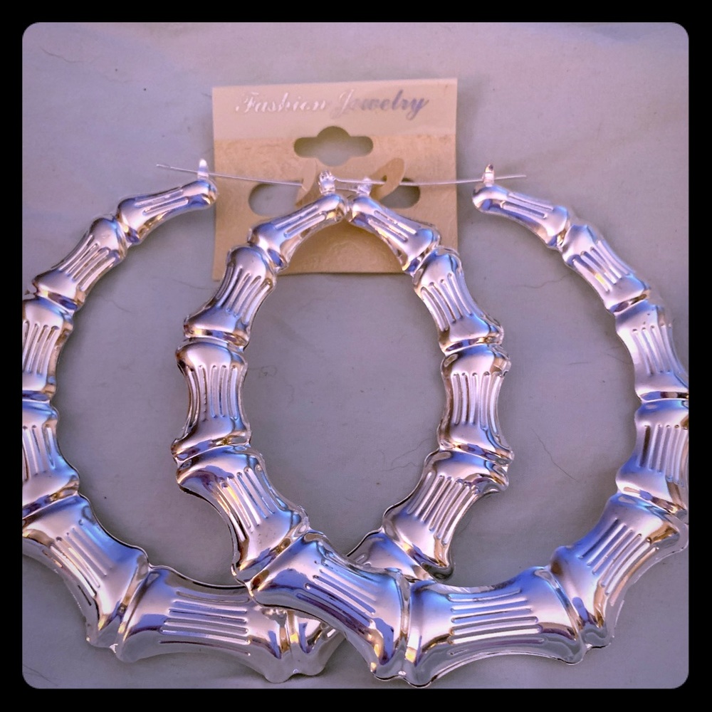Silver Bamboo Hoops